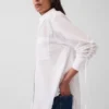 Camicia oversize in popeline di cotone biologico con maniche arricciate