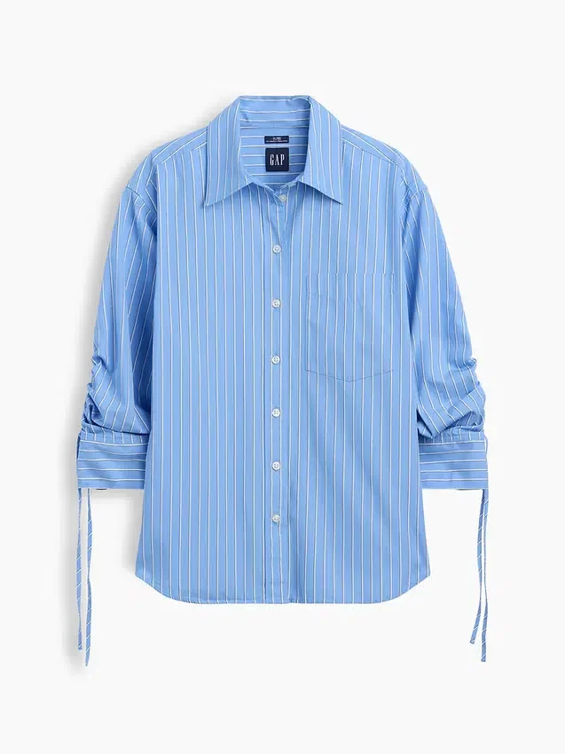 Camicia oversize in popeline di cotone biologico con maniche arricciate