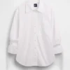 Camicia oversize in popeline di cotone biologico con maniche arricciate