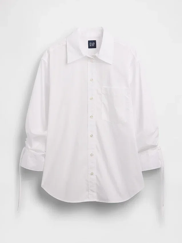 Camicia oversize in popeline di cotone biologico con maniche arricciate