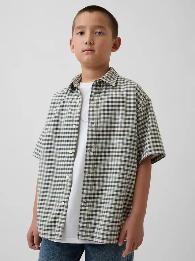 Camicia Oxford a quadri dal taglio comodo per bambini