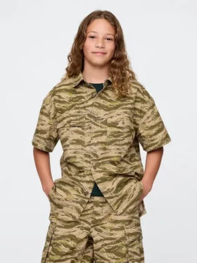 Camicia utility da bambino in tessuto ripstop