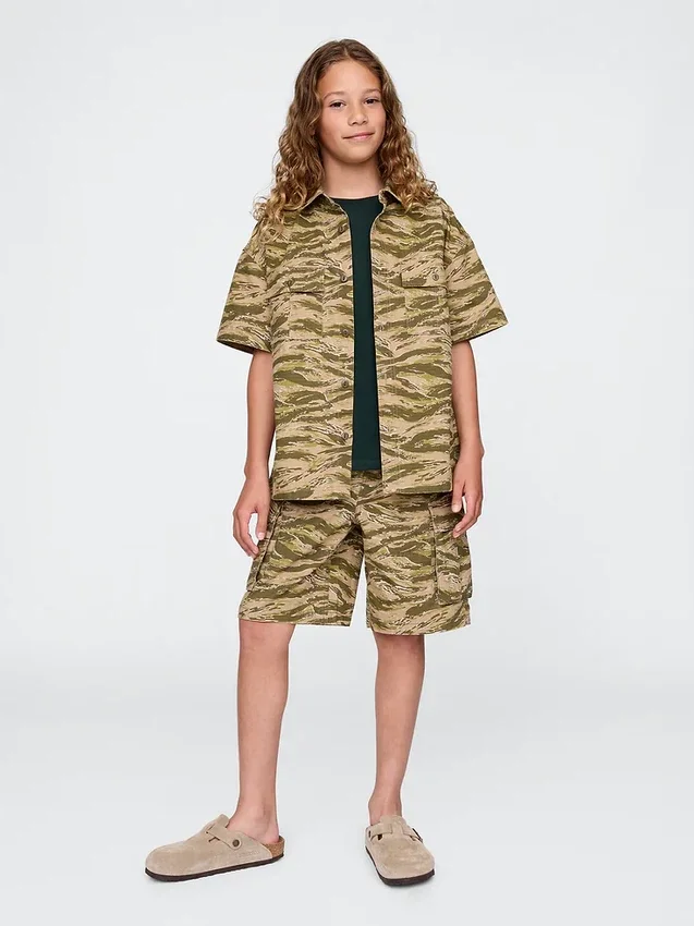 Camicia utility da bambino in tessuto ripstop