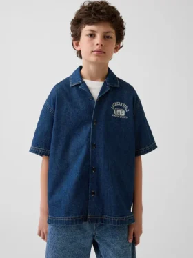 Camicie in denim per bambini dal taglio morbido con logo New York