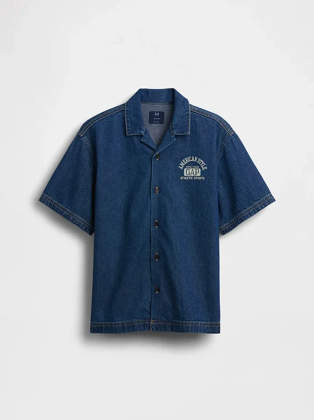 Camicie in denim per bambini dal taglio morbido con logo New York