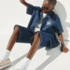 Camicie in denim per bambini dal taglio morbido con logo New York