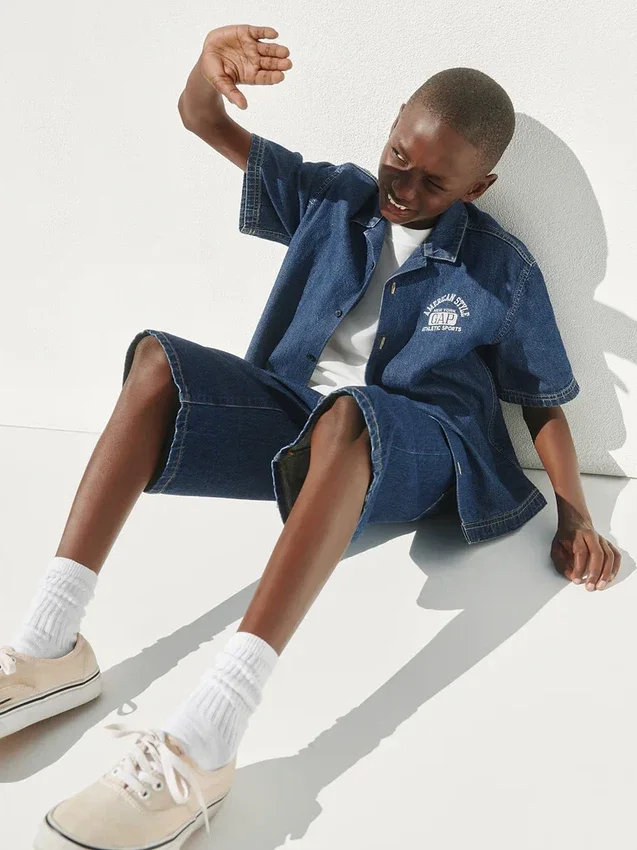 Camicie in denim per bambini dal taglio morbido con logo New York