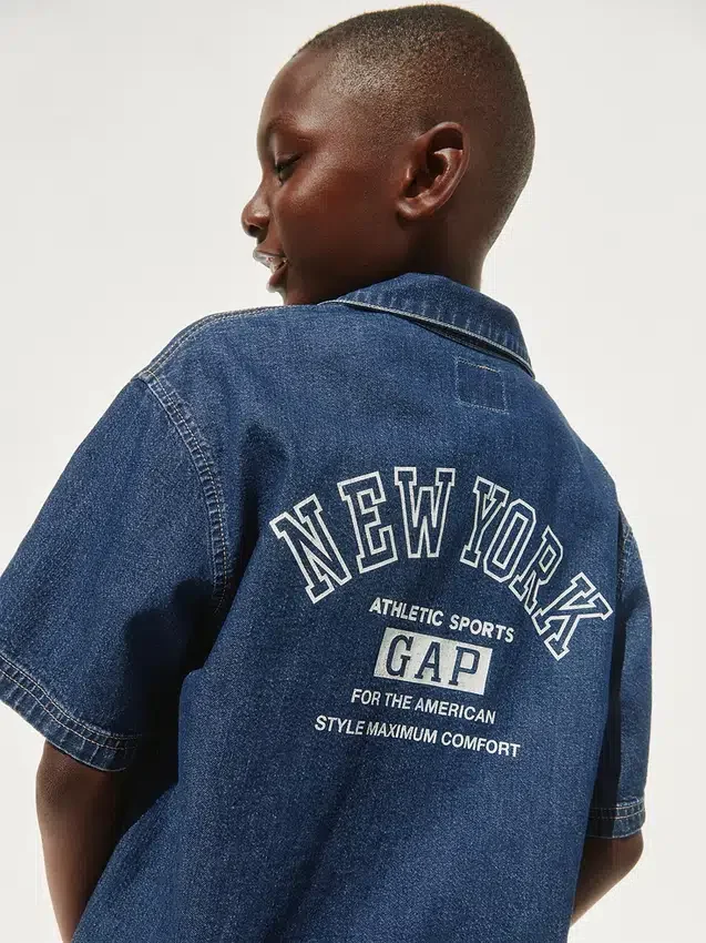 Camicie in denim per bambini dal taglio morbido con logo New York