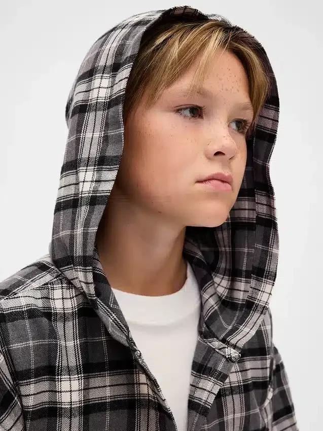 Camicie in flanella con cappuccio in cotone biologico per bambini