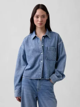Camicie oversize in denim ultrasoft con orlo dritto e taglio corto