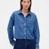 Camicie oversize in denim ultrasoft con orlo dritto e taglio corto