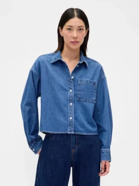 Camicie oversize in denim ultrasoft con orlo dritto e taglio corto