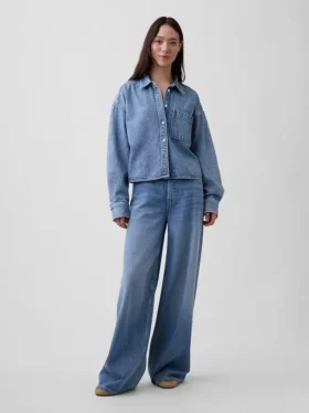 Camicie oversize in denim ultrasoft con orlo dritto e taglio corto