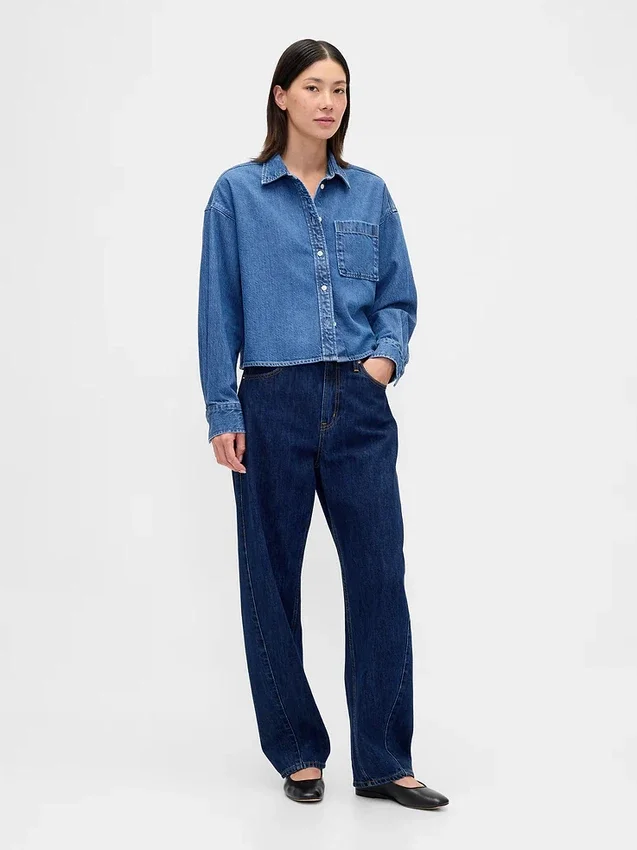 Camicie oversize in denim ultrasoft con orlo dritto e taglio corto