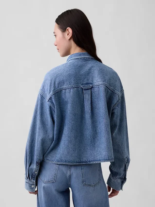Camicie oversize in denim ultrasoft con orlo dritto e taglio corto