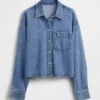Camicie oversize in denim ultrasoft con orlo dritto e taglio corto
