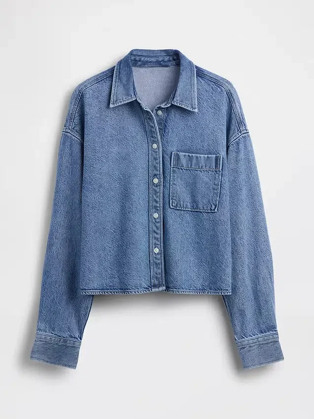 Camicie oversize in denim ultrasoft con orlo dritto e taglio corto