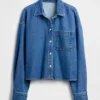 Camicie oversize in denim ultrasoft con orlo dritto e taglio corto