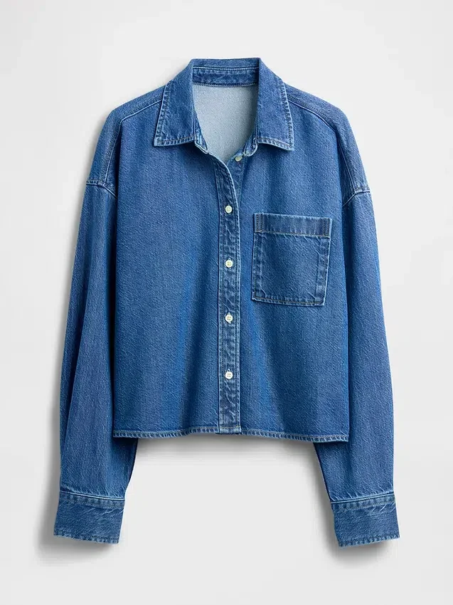 Camicie oversize in denim ultrasoft con orlo dritto e taglio corto