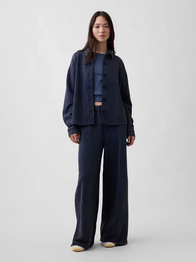 Camicie oversize in felpa francese pesante con chiusura a bottoni