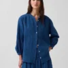 Camicie oversize senza colletto in denim di garza di cotone