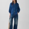 Camicie oversize senza colletto in denim di garza di cotone