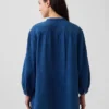 Camicie oversize senza colletto in denim di garza di cotone