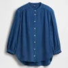 Camicie oversize senza colletto in denim di garza di cotone