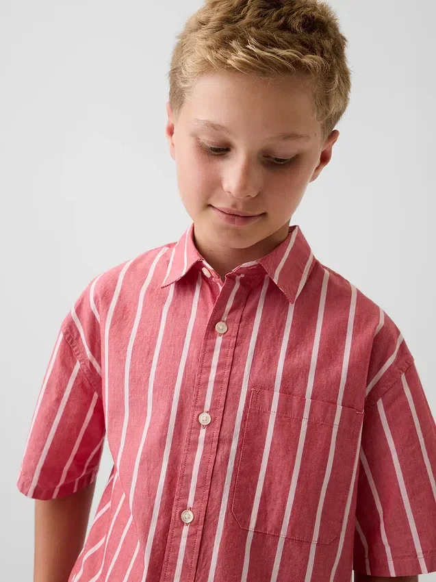 Camicie per bambini in popeline di cotone biologico a righe dal taglio comodo