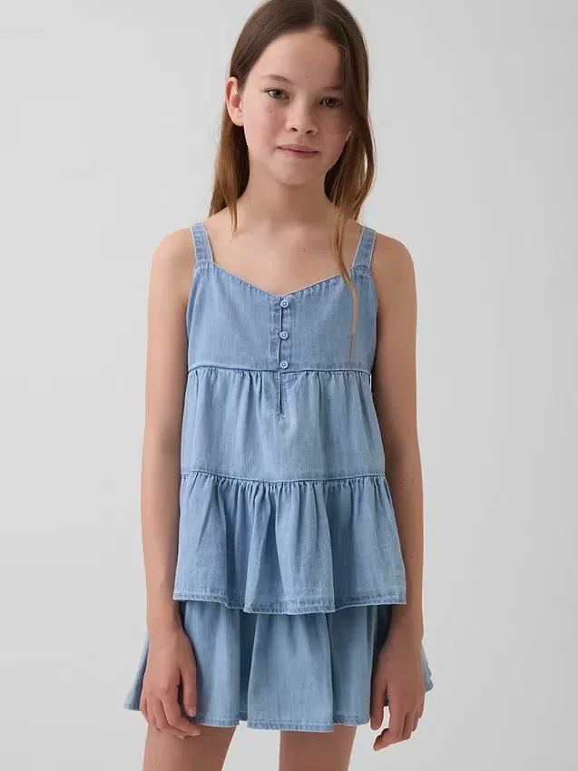 Canotta a balze in denim per bambini