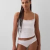 Canotta con reggiseno incorporato in cotone elasticizzato biologico con bordi in pizzo