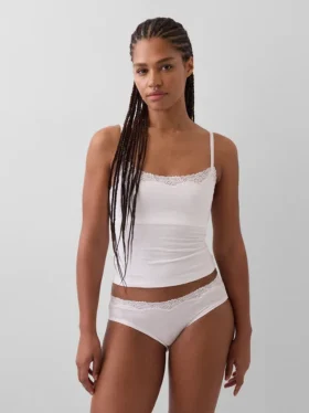 Canotta con reggiseno incorporato in cotone elasticizzato biologico con bordi in pizzo