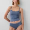 Canotta con reggiseno incorporato in cotone elasticizzato biologico con bordi in pizzo