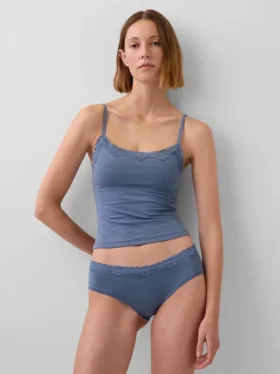 Canotta con reggiseno incorporato in cotone elasticizzato biologico con bordi in pizzo