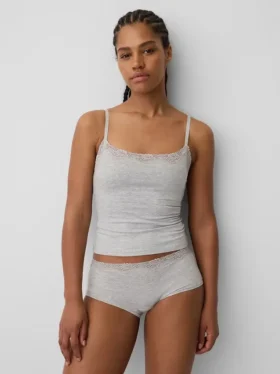 Canotta con reggiseno incorporato in cotone elasticizzato biologico con bordi in pizzo