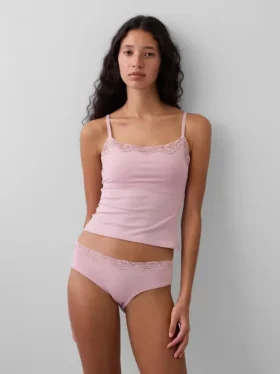 Canotta con reggiseno incorporato in cotone elasticizzato biologico con bordi in pizzo