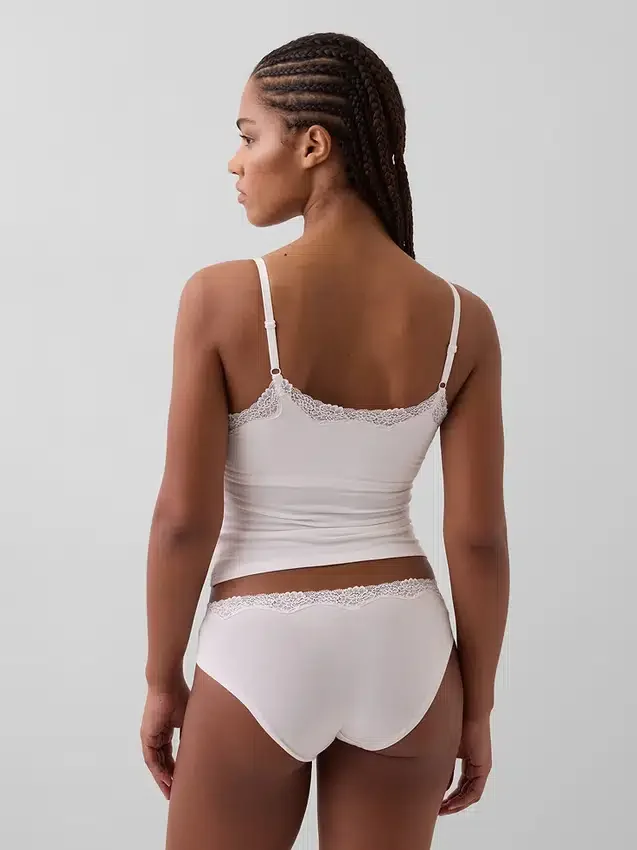 Canotta con reggiseno incorporato in cotone elasticizzato biologico con bordi in pizzo