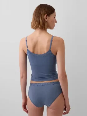 Canotta con reggiseno incorporato in cotone elasticizzato biologico con bordi in pizzo