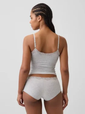 Canotta con reggiseno incorporato in cotone elasticizzato biologico con bordi in pizzo