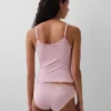 Canotta con reggiseno incorporato in cotone elasticizzato biologico con bordi in pizzo