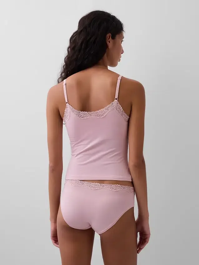 Canotta con reggiseno incorporato in cotone elasticizzato biologico con bordi in pizzo