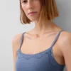 Canotta con reggiseno incorporato in cotone elasticizzato biologico con bordi in pizzo