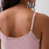 Canotta con reggiseno incorporato in cotone elasticizzato biologico con bordi in pizzo