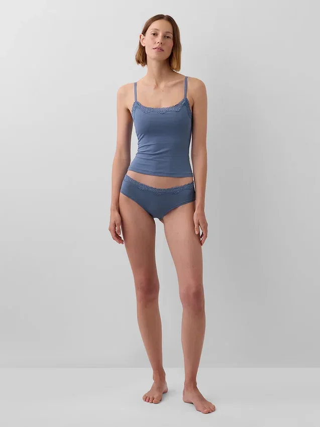 Canotta con reggiseno incorporato in cotone elasticizzato biologico con bordi in pizzo