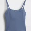 Canotta con reggiseno incorporato in cotone elasticizzato biologico con bordi in pizzo