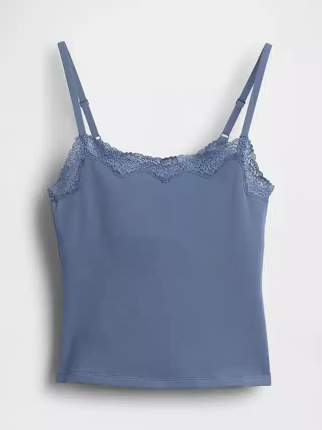 Canotta con reggiseno incorporato in cotone elasticizzato biologico con bordi in pizzo