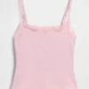 Canotta con reggiseno incorporato in cotone elasticizzato biologico con bordi in pizzo