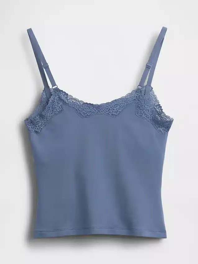 Canotta con reggiseno incorporato in cotone elasticizzato biologico con bordi in pizzo