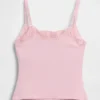 Canotta con reggiseno incorporato in cotone elasticizzato biologico con bordi in pizzo