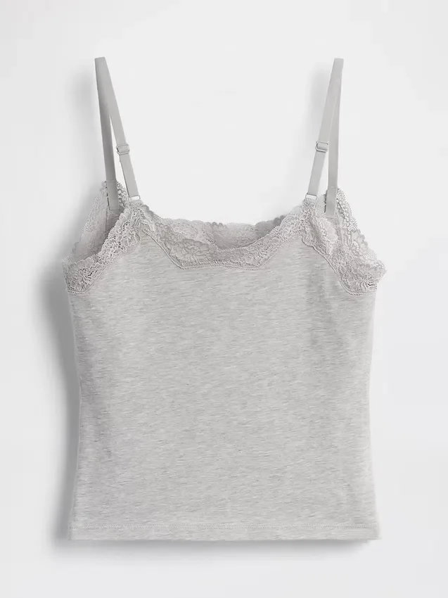 Canotta con reggiseno incorporato in cotone elasticizzato biologico con bordi in pizzo